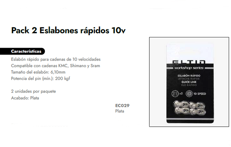 ENGANCHE CADENA BICICLETA ELTIN 10 V PLATA (2UN)